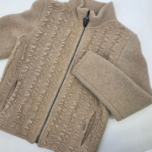 GIESSWEIN WOOL TEXTURED JACKET WOMENS SIZE 8 / 38 TAN AUSTRIA VINTAGE WOOD ZIP